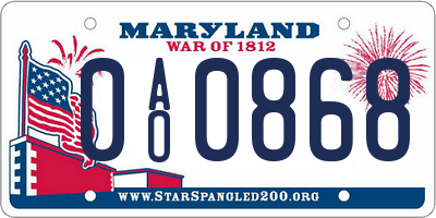 MD license plate 0AO0868
