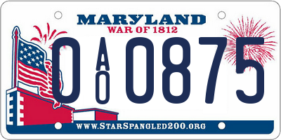MD license plate 0AO0875