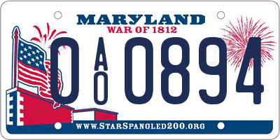 MD license plate 0AO0894