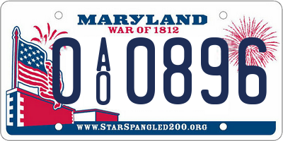 MD license plate 0AO0896