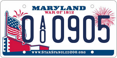 MD license plate 0AO0905