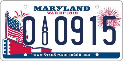 MD license plate 0AO0915