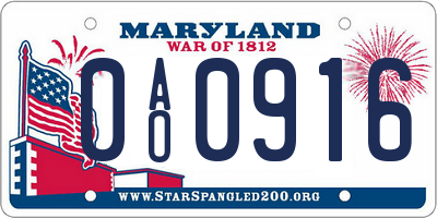MD license plate 0AO0916