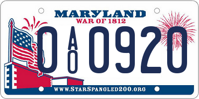 MD license plate 0AO0920