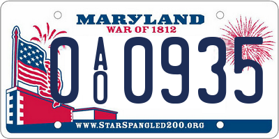 MD license plate 0AO0935
