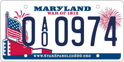 MD license plate 0AO0974