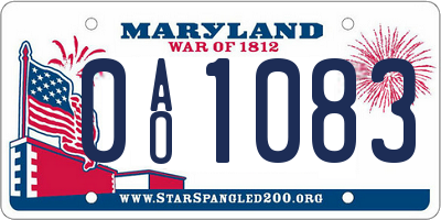 MD license plate 0AO1083