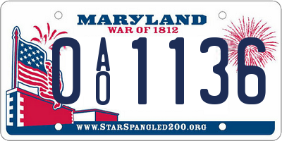MD license plate 0AO1136