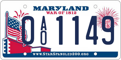 MD license plate 0AO1149