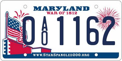 MD license plate 0AO1162