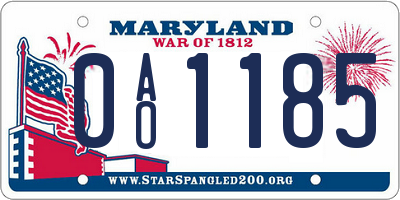 MD license plate 0AO1185