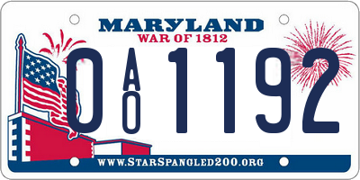 MD license plate 0AO1192