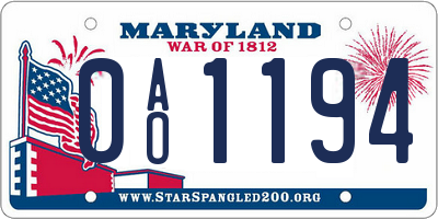 MD license plate 0AO1194
