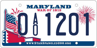 MD license plate 0AO1201