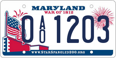 MD license plate 0AO1203