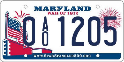 MD license plate 0AO1205