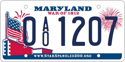 MD license plate 0AO1207