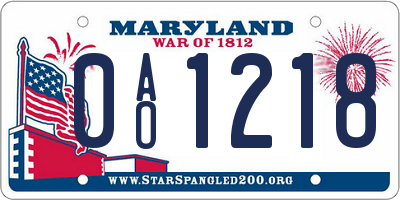 MD license plate 0AO1218