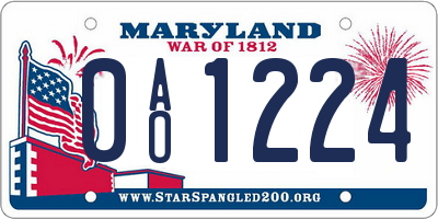 MD license plate 0AO1224