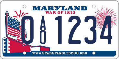 MD license plate 0AO1234
