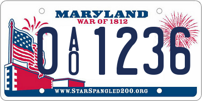 MD license plate 0AO1236