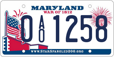 MD license plate 0AO1258