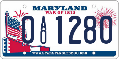 MD license plate 0AO1280