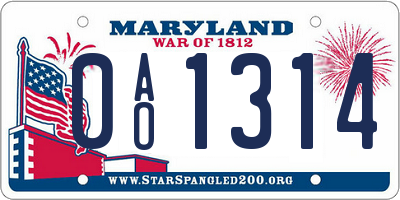 MD license plate 0AO1314