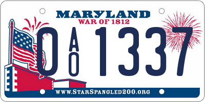 MD license plate 0AO1337