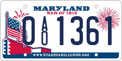 MD license plate 0AO1361