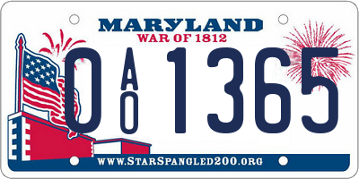 MD license plate 0AO1365