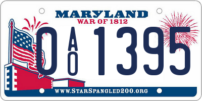 MD license plate 0AO1395