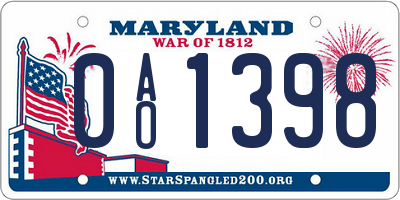 MD license plate 0AO1398