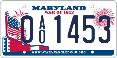 MD license plate 0AO1453