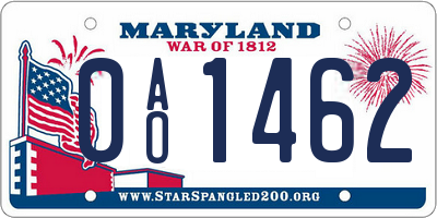 MD license plate 0AO1462