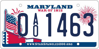 MD license plate 0AO1463