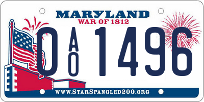 MD license plate 0AO1496