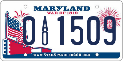 MD license plate 0AO1509