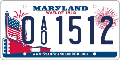 MD license plate 0AO1512