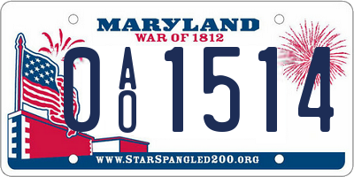 MD license plate 0AO1514
