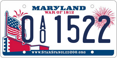 MD license plate 0AO1522
