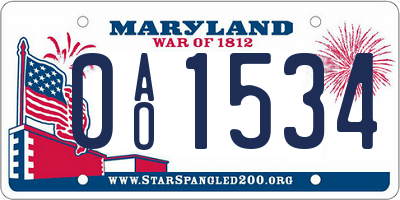 MD license plate 0AO1534