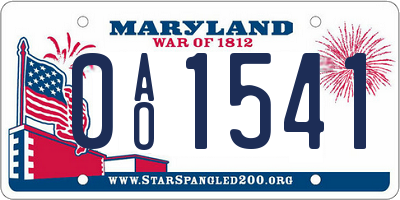 MD license plate 0AO1541