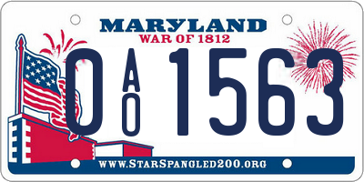 MD license plate 0AO1563