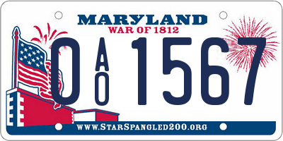 MD license plate 0AO1567