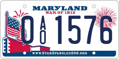 MD license plate 0AO1576