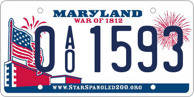 MD license plate 0AO1593