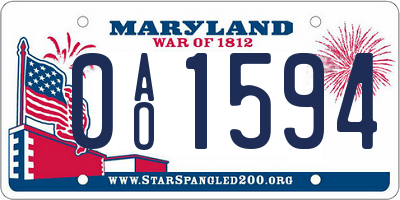 MD license plate 0AO1594