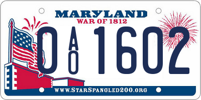 MD license plate 0AO1602
