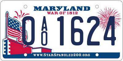 MD license plate 0AO1624